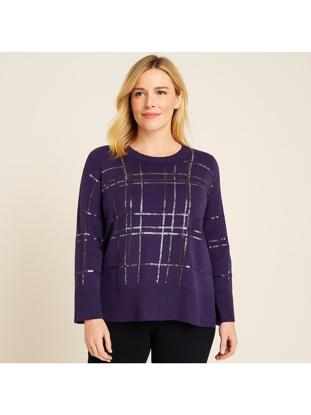 Chicos Purple Sequin Sweater SIZE 1 Women's Size 1 M Party/Cocktail